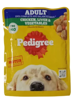 Pedigree Adult Chicken ,Liver & Vegetables Chunks In Gravy Pouch -40g